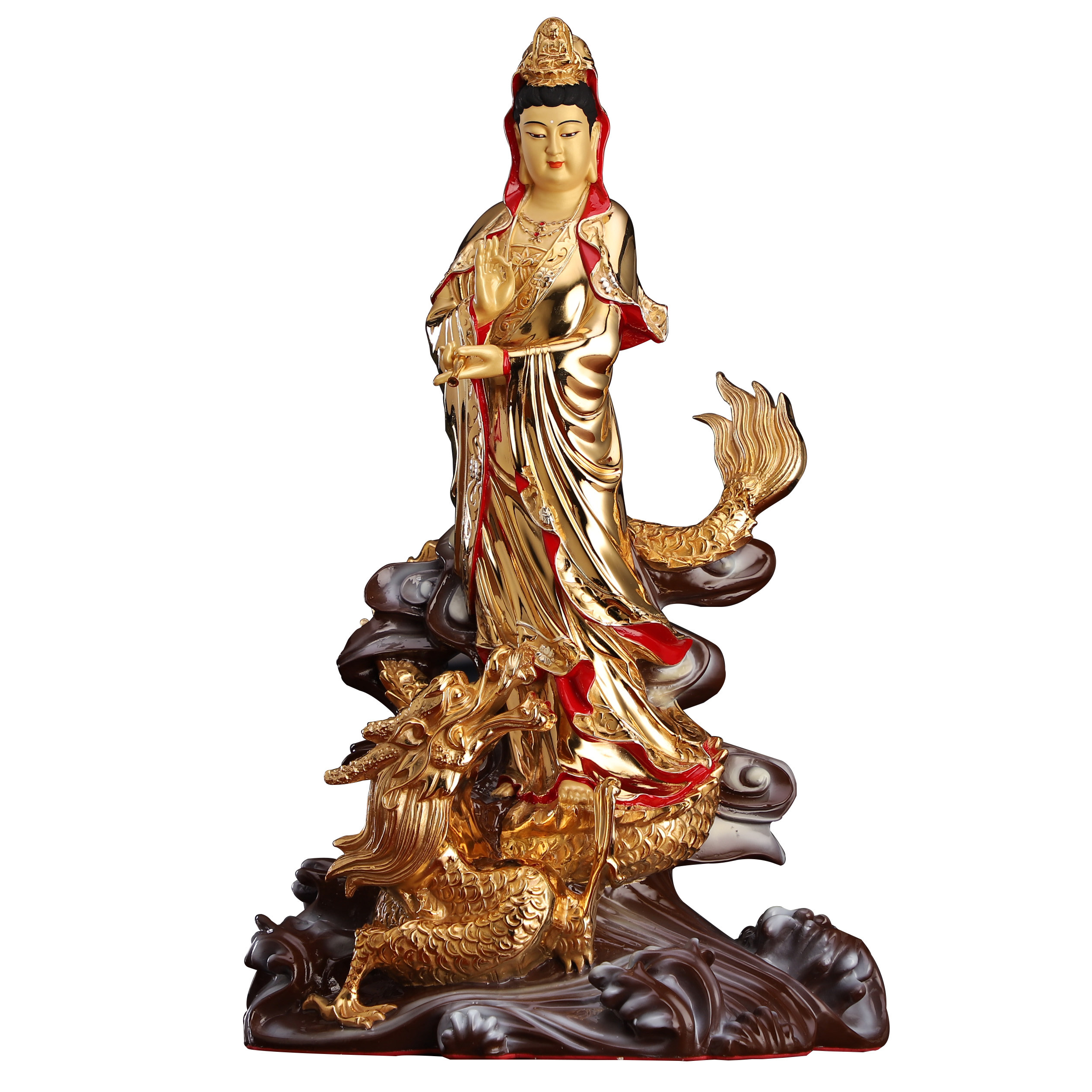 观音供奉台湾纯铜鎏金乘龙龙头滴水骑龙家用摆件