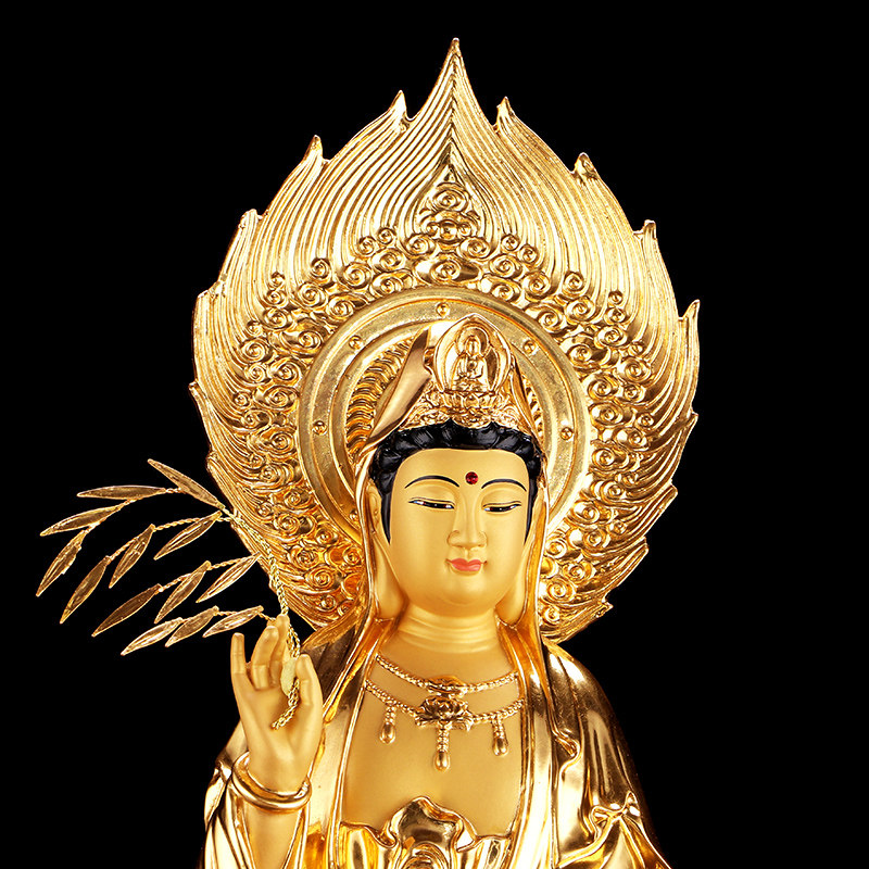 秦歌手工贴金西方三圣铜像供奉阿弥陀佛观音佛像摆件