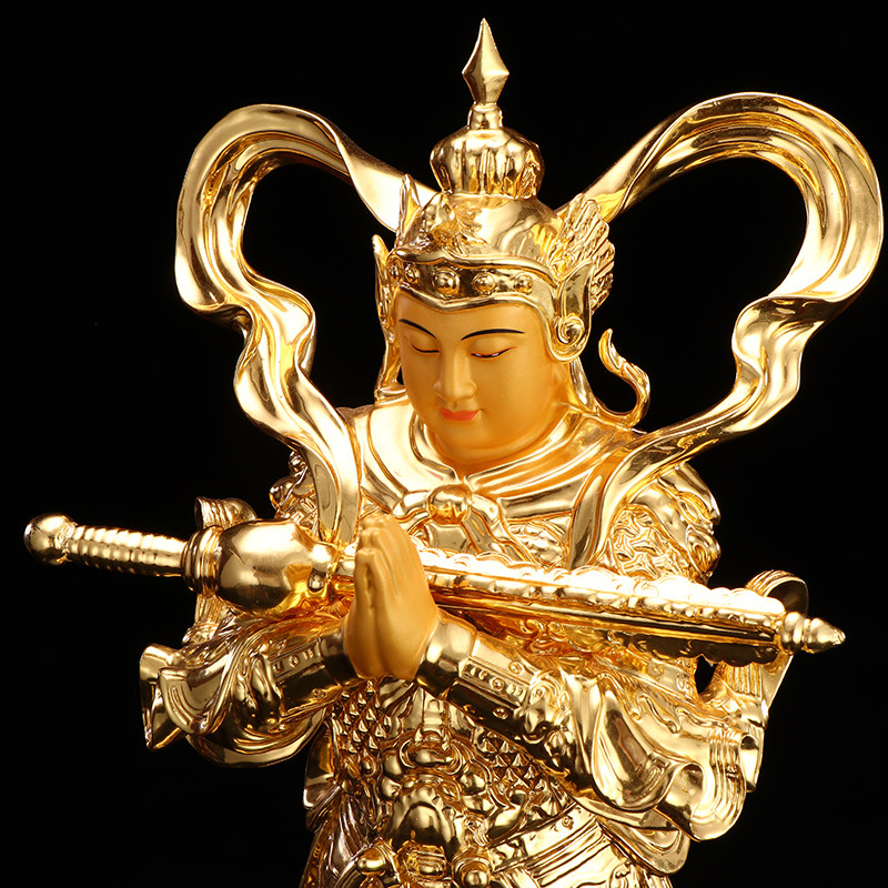 韦陀菩萨秦歌台湾手贴真金金箔伽蓝佛像合掌摆件