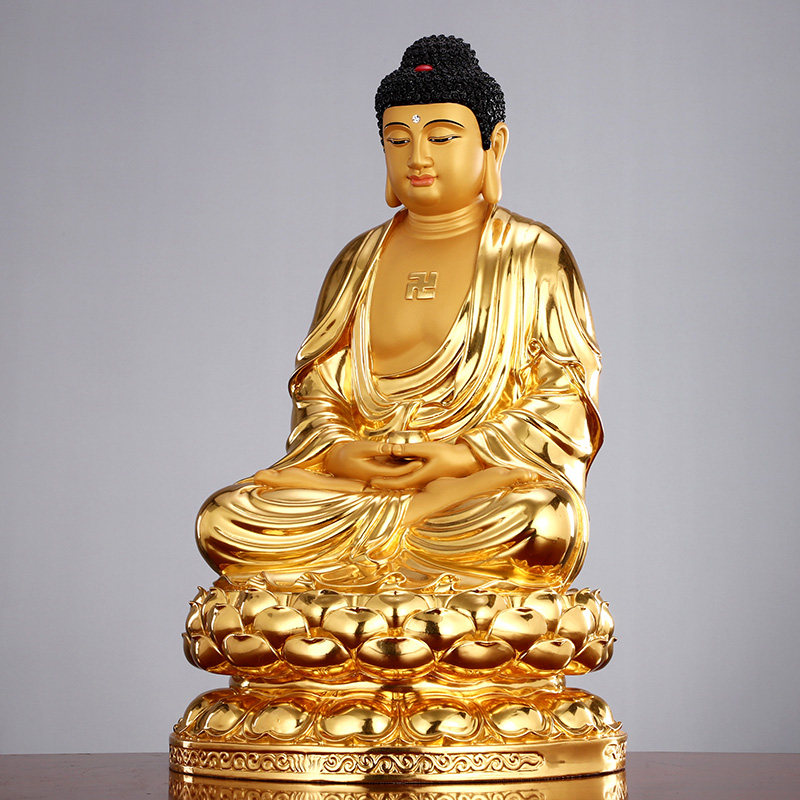 秦歌纯铜贴金释迦牟尼佛像三宝神像如来如来佛佛祖摆件