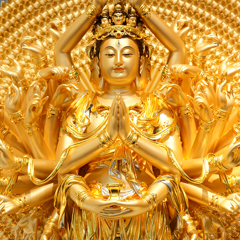 秦歌客厅菩萨世音眼观千手供奉佛像台湾千手观音摆件