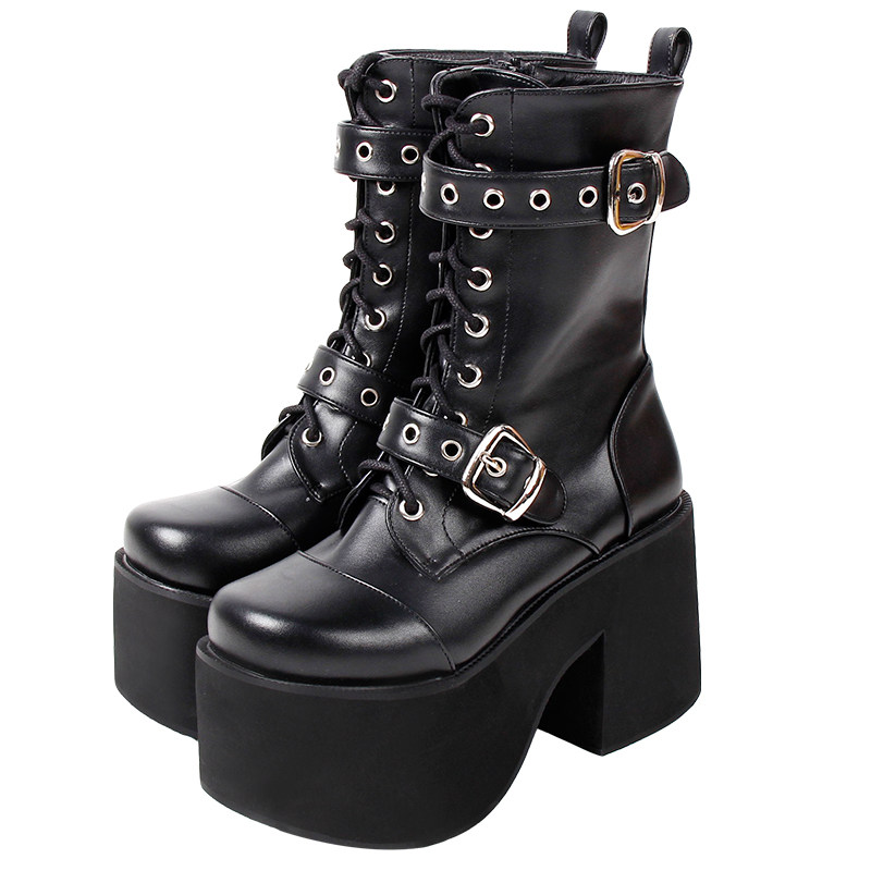 2021秋冬新品日系经典哥特朋克厚底松糕超高时装靴