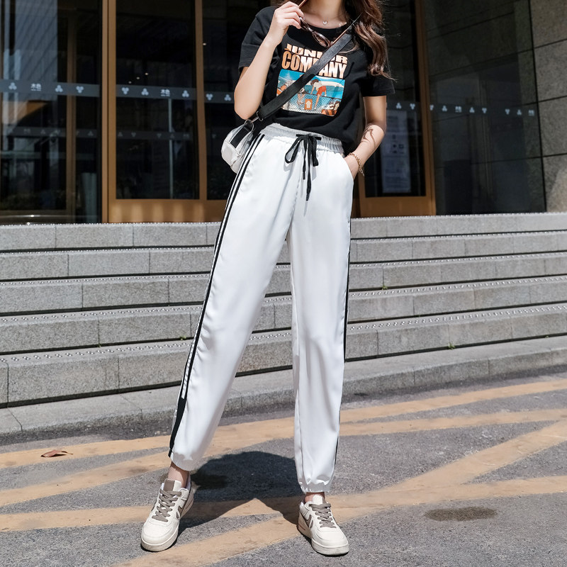 冰丝运动裤女宽松束脚夏季2020新款垂感薄款休闲裤