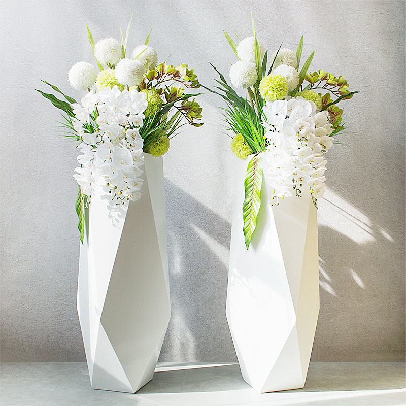 现代简约玻璃钢落地大花瓶插花花艺菱形几何花器摆件花瓶