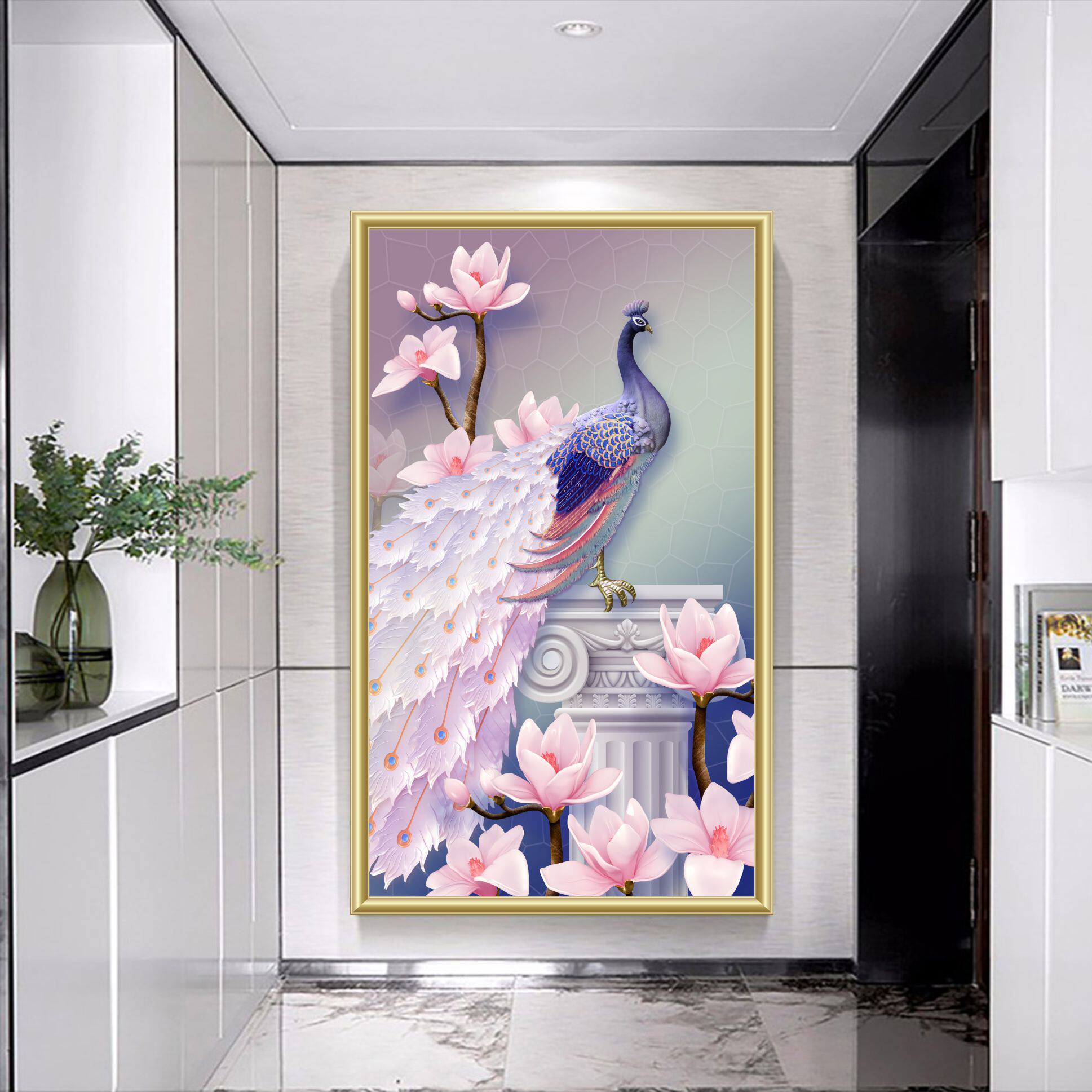 自粘玄关装饰画美容院3d立体背景墙贴纸孔雀墙纸墙贴