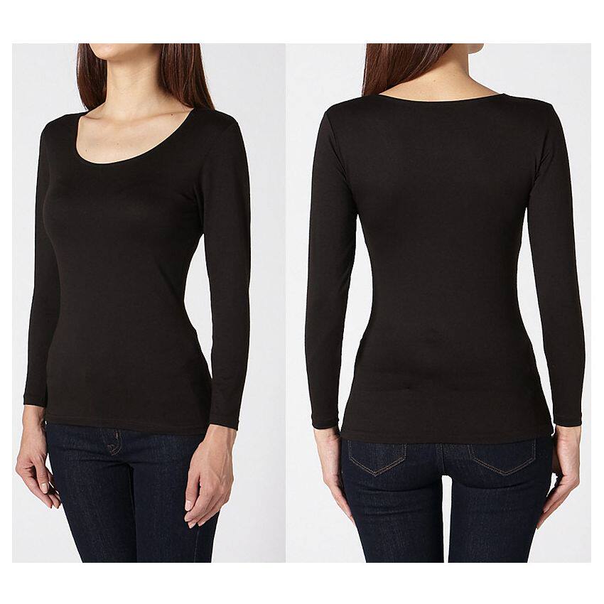 女装u领t恤八分袖日本优家发热内衣超薄保暖大圆领打底衫2018新款