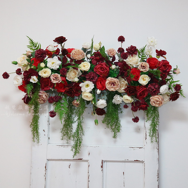 新款长条排花婚庆布景绢花橱窗装饰婚礼迎宾区婚庆绢花