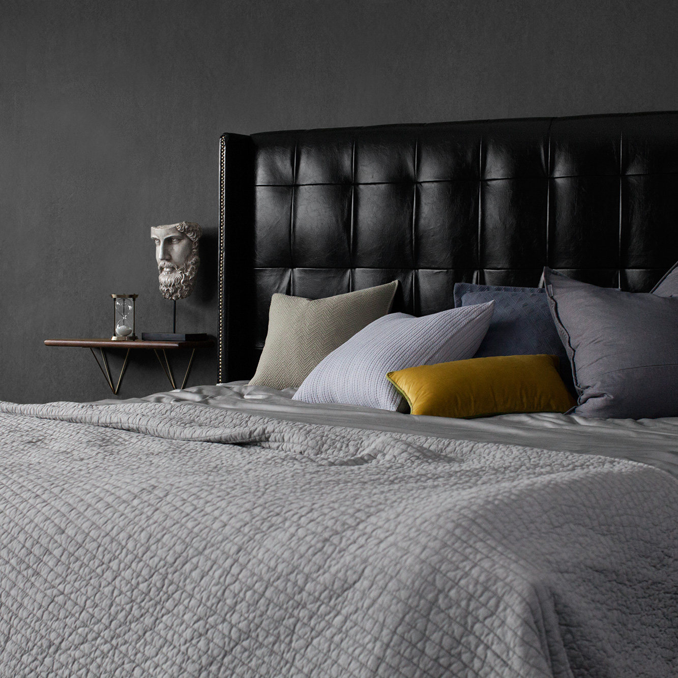 番茄设计出品 漆黑/铜钉飞机/皮床/三种床体结构 原创轻奢复古床