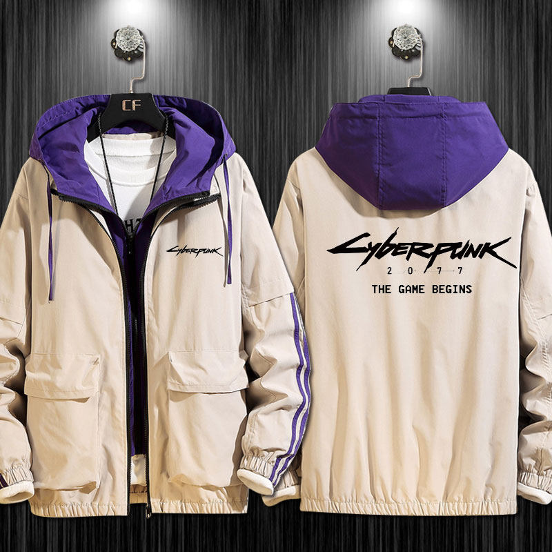 赛博朋克2077衣服夹克游戏周边带帽外套男2019春秋新款宽松印花