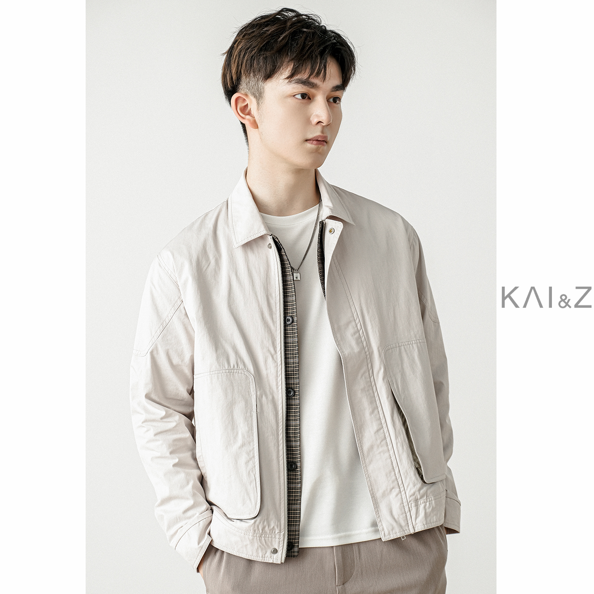 男士外套春秋季2022新款潮流翻领休闲假两件上衣加绒加厚冬装夹克