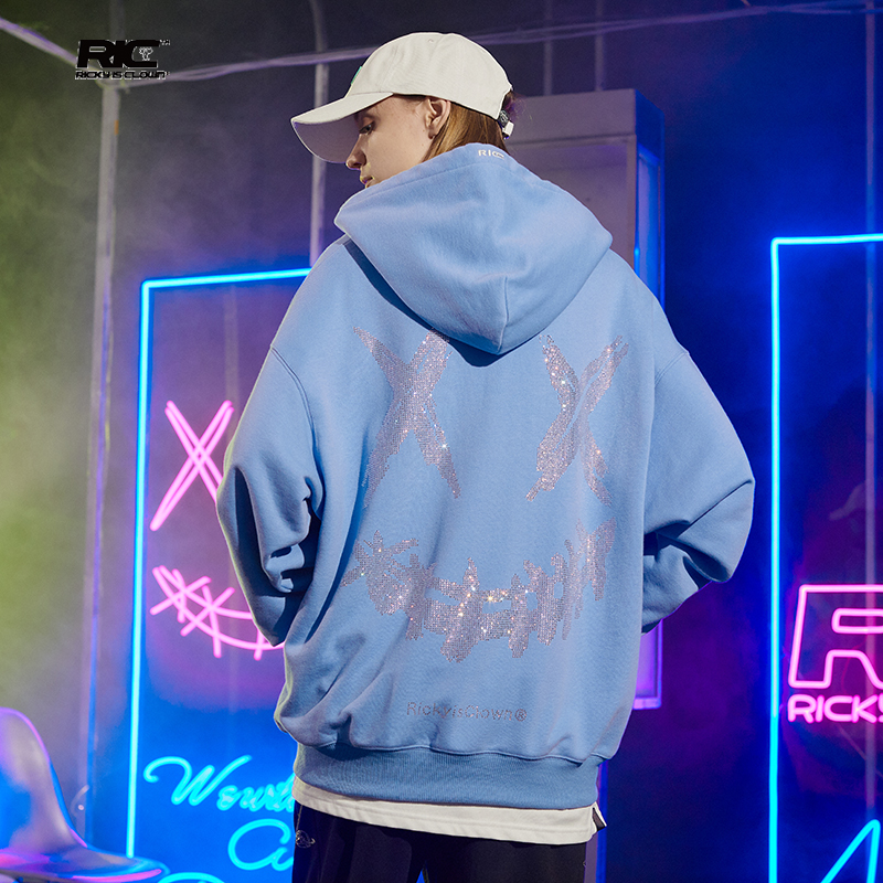 RickyisClown JOKE RiC小丑烫钻撕裂笑脸秋季连帽卫衣男国潮情侣