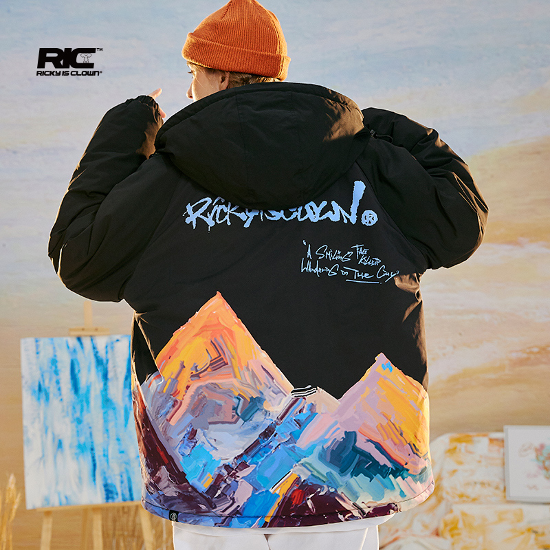 RickyisClown JOKE RiC小丑夕阳雪山棉服男国潮牌情侣装棉衣外套