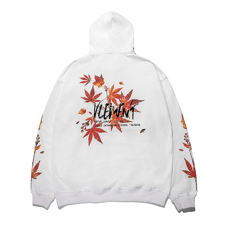 ric枫叶秋冬季连帽卫衣男潮嘻哈宽松ins圆领套头bf情侣装帽衫外套