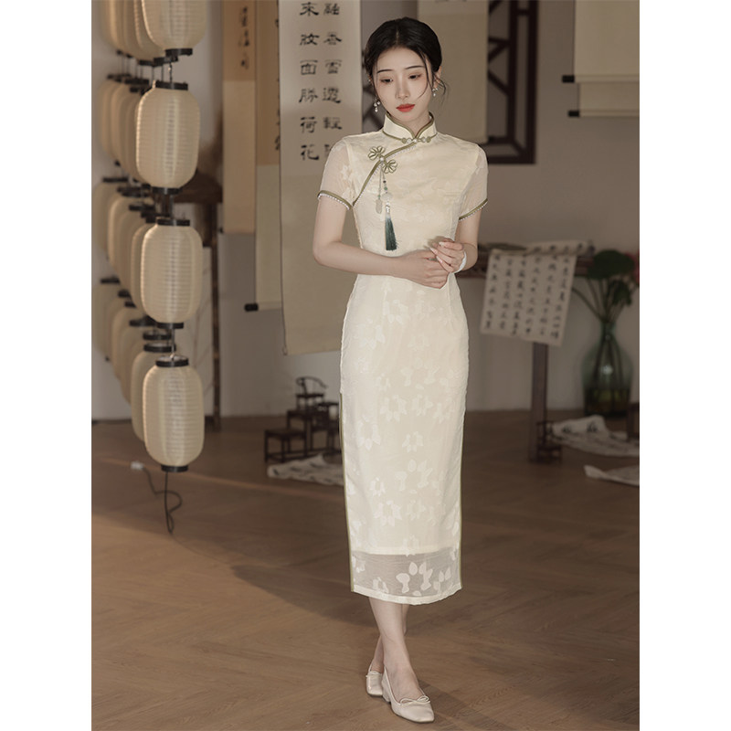 白色小清新剪花日常中式新中式旗袍连衣裙气质高端旗袍