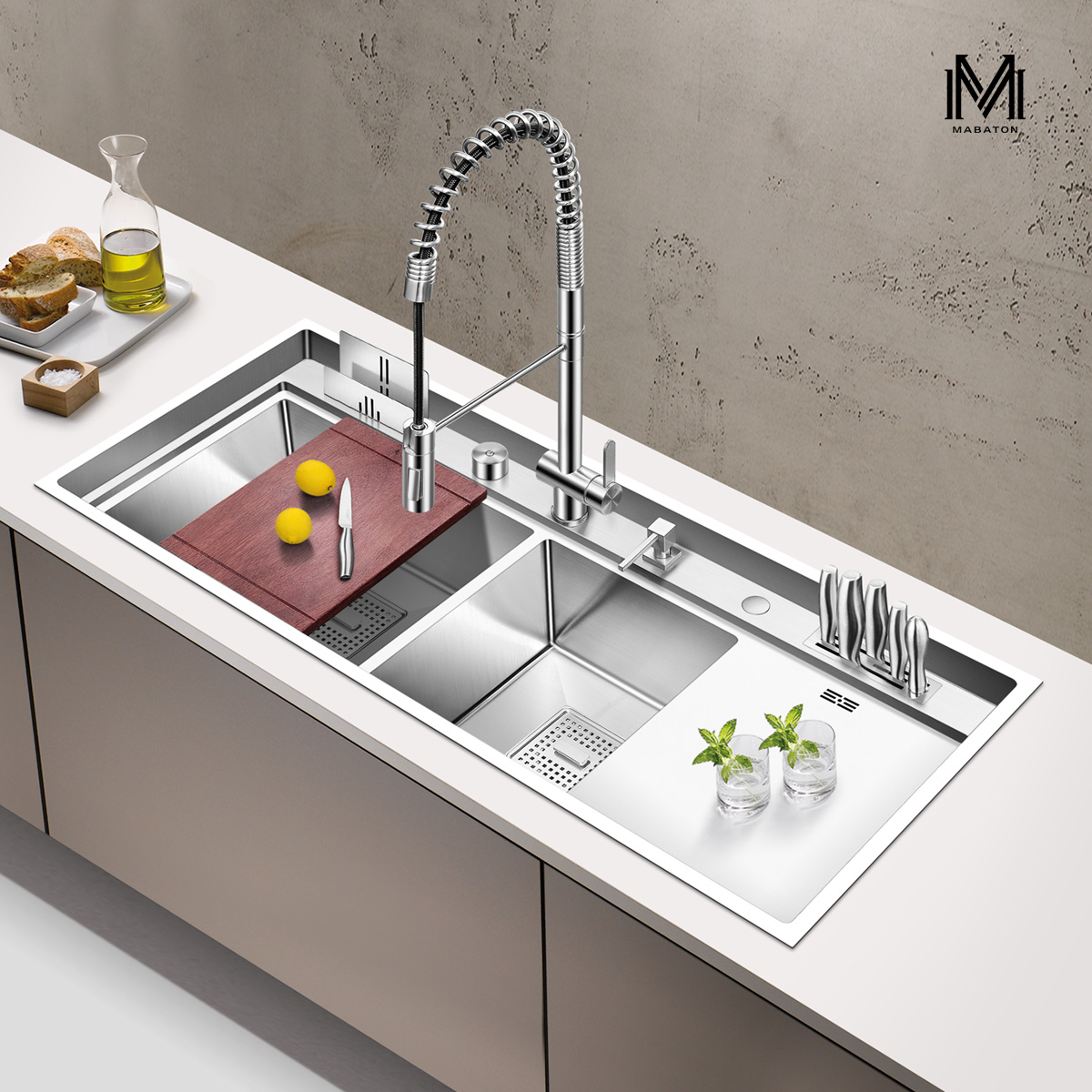 厨房洗菜菜盆水槽巴顿不锈钢手工大双洗碗池大型水槽套餐