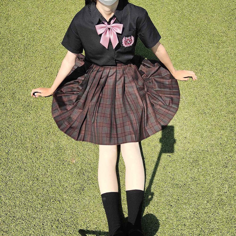 维德短裙校服学生正版格正暗红日系百褶ved学生校服