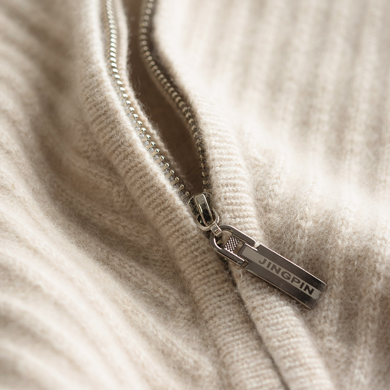 秋冬季羊绒开衫男100%纯山羊绒加厚半高领拉链毛衣针织衫外套潮流