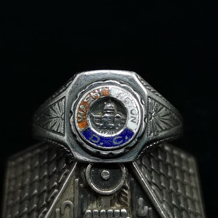 1940s二战时期美国华盛顿特区海陆空三军纯银古董戒指