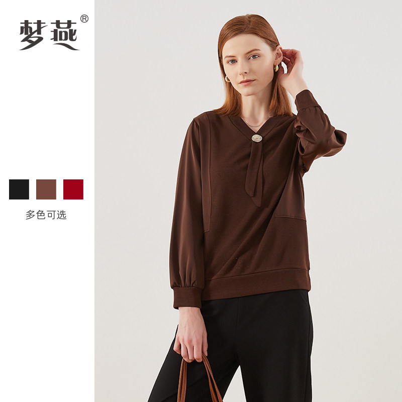 梦燕2022新款女装简约大气通勤休闲时尚长袖小衫蕾丝衫