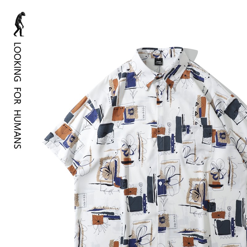 【寻找人类】2022夏季个性潮牌复古文艺时尚情侣宽松百搭bf风翻领