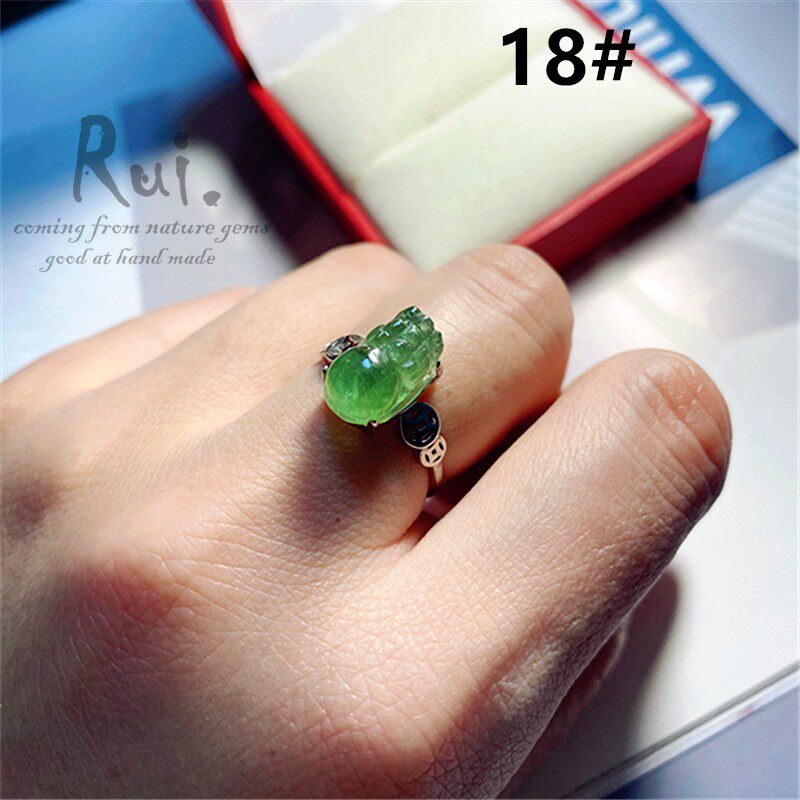 瑞铺原创优质天然红蓝碧玺招财貔貅s925镶嵌戒指