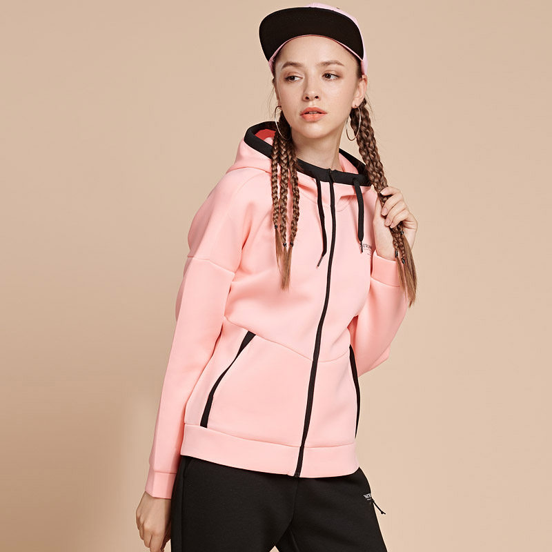 361度女装2018秋季新款连帽开襟卫衣361秋季潮流时尚休闲运动服女