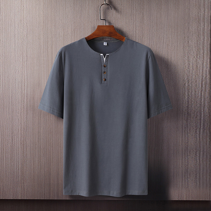 小V领设计纯棉短袖t恤男夏季大码胖子薄款半袖宽松冰丝凉感上衣服