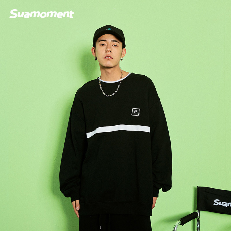 suamoment血爪抓痕胶章条带印花卫衣男情侣春秋潮牌卫衣