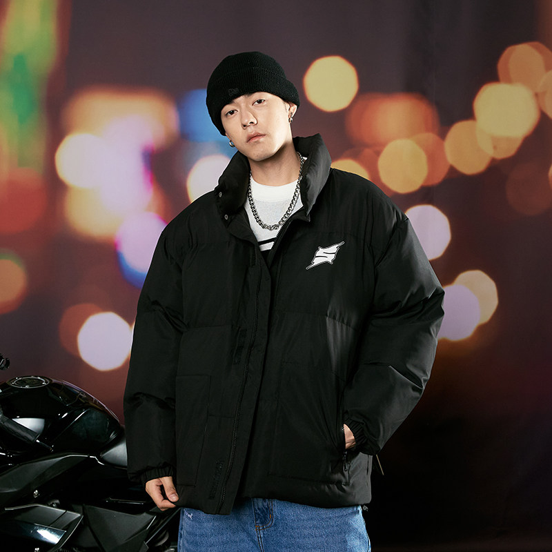 suamoment抓痕哥特字母双线印花棉服冬季新款潮流棉衣