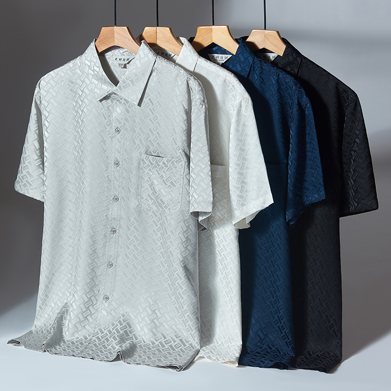 真丝衬衫男士短袖桑蚕丝中老年爷爷老人衬衣丝绸爸爸夏装父亲衣服