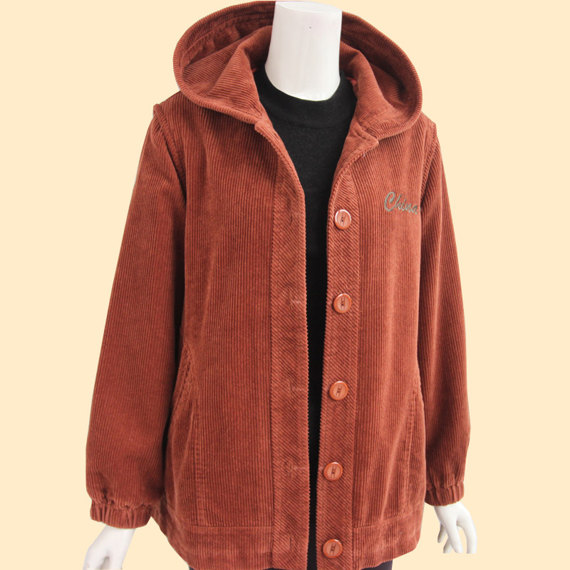 妈妈装秋冬全棉粗条绒外套中老年女装冬季厚款灯芯绒外套长袖上衣