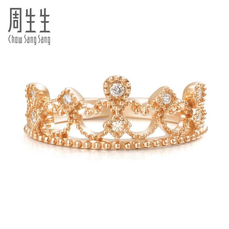 周生生钻石18k红色黄金v&a女王桂冠戒指女皇冠戒指87041r