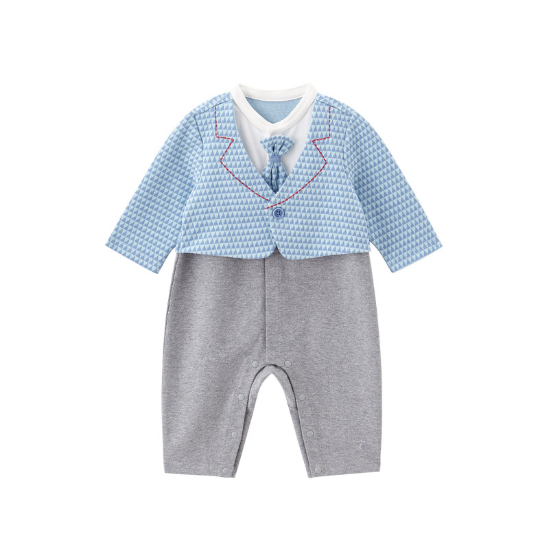 英氏婴儿衣服宝宝连体衣两件西服长袖哈衣爬春秋连身衣