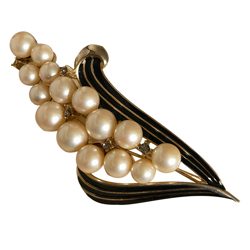 中古vintage日本八十年代珍珠胸针包金大衣胸花古董胸针