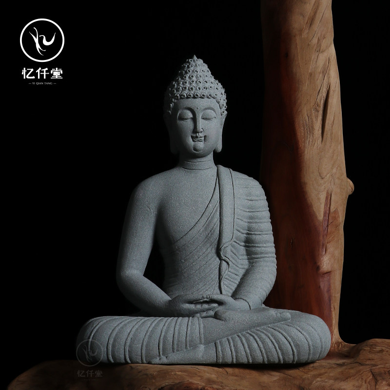忆仟堂青石佛雕像摆件释迦牟尼佛陀摆件居家供佛如来佛祖佛教用品