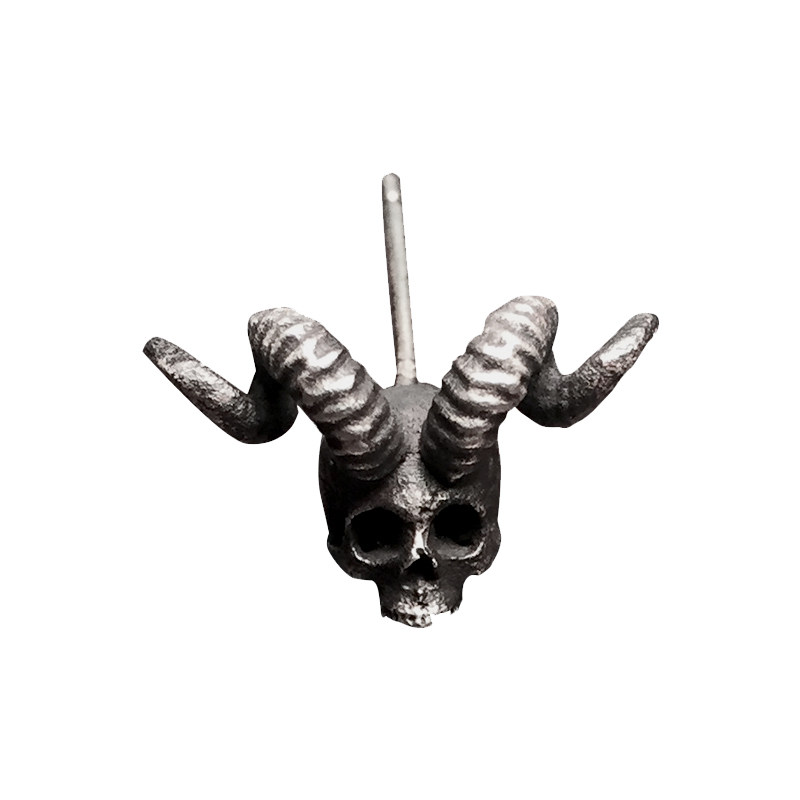 白木黑冰原创手工羊角骷髅耳钉个性搞怪氧化耳钉