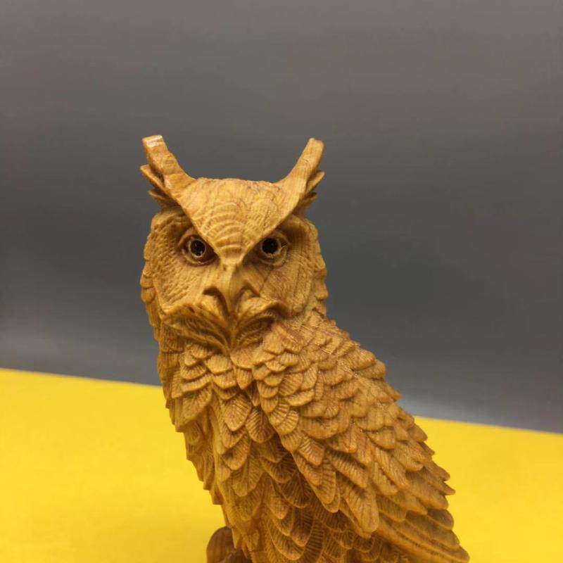 崖柏黄杨木雕猫头鹰桌面摆件实木雕刻手工礼品木雕