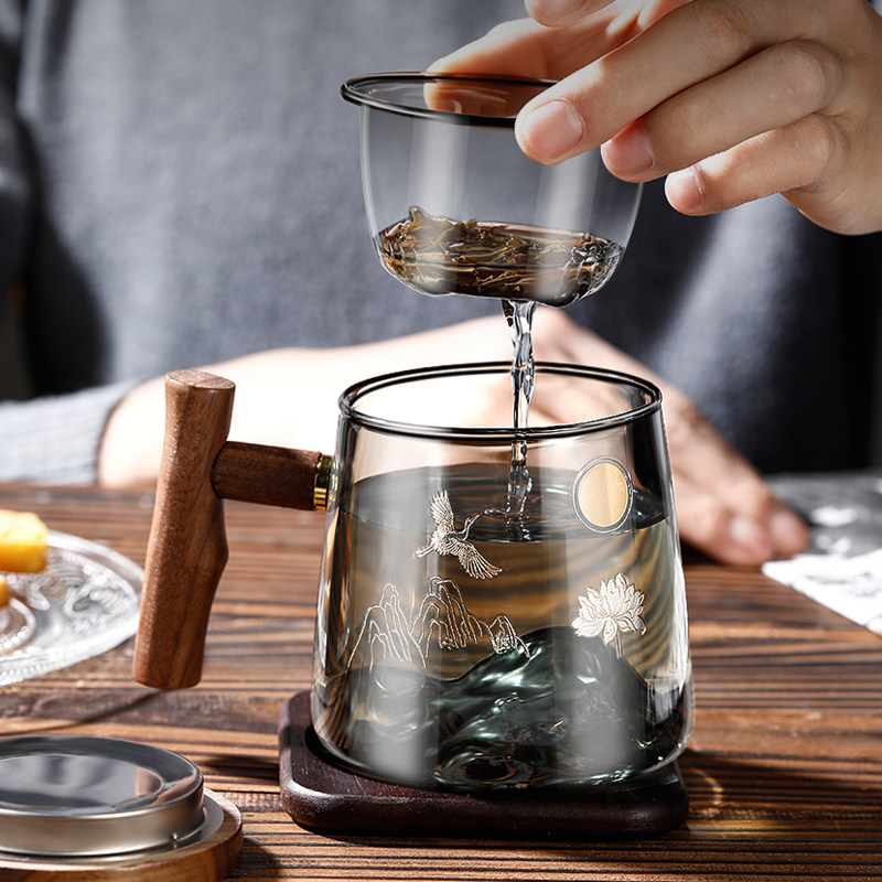 茶杯日式泡茶茶水分离个人专用办公室高档玻璃茶杯