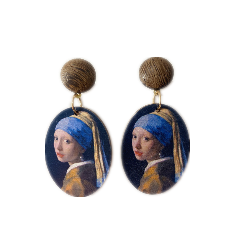 梦良戴珍珠珍珠耳环少女木质几何耳饰银针耳钉耳环