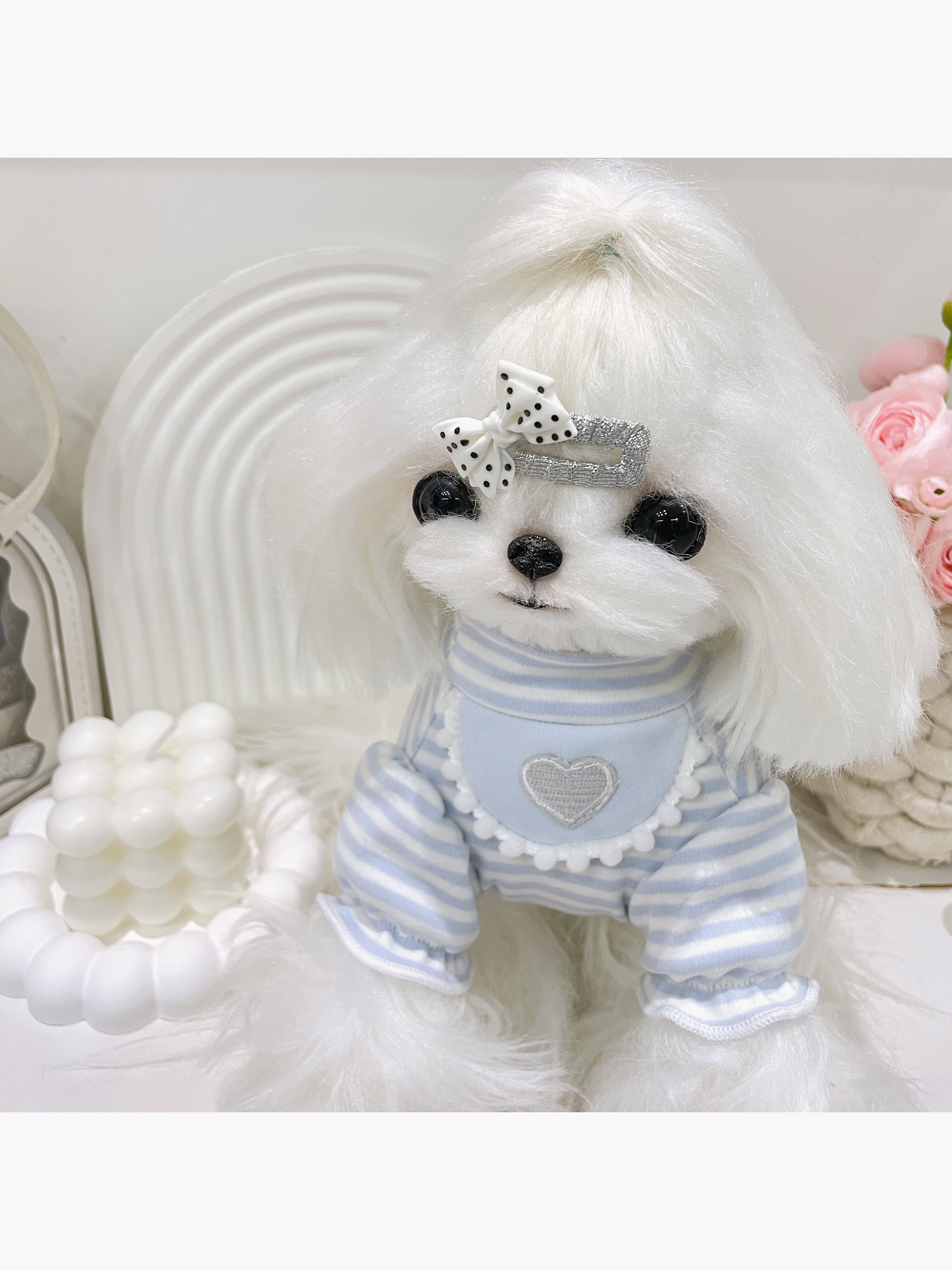 奶油条纹狗狗打底衫,约克夏的甜美新衣