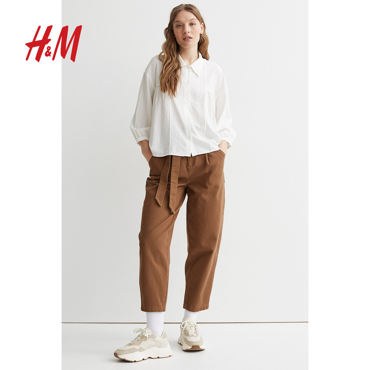 hm女装衬衫春装新款透气舒适感英伦风百搭白色衬衫