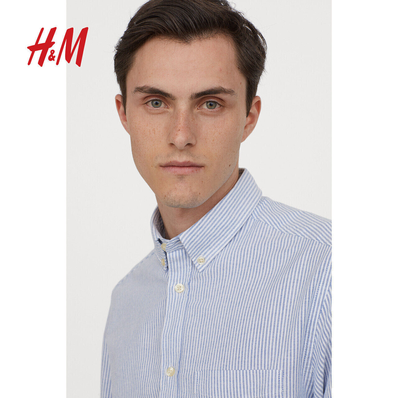 圣诞系列hm男装衬衣男潮2020秋冬新款条纹衬衫