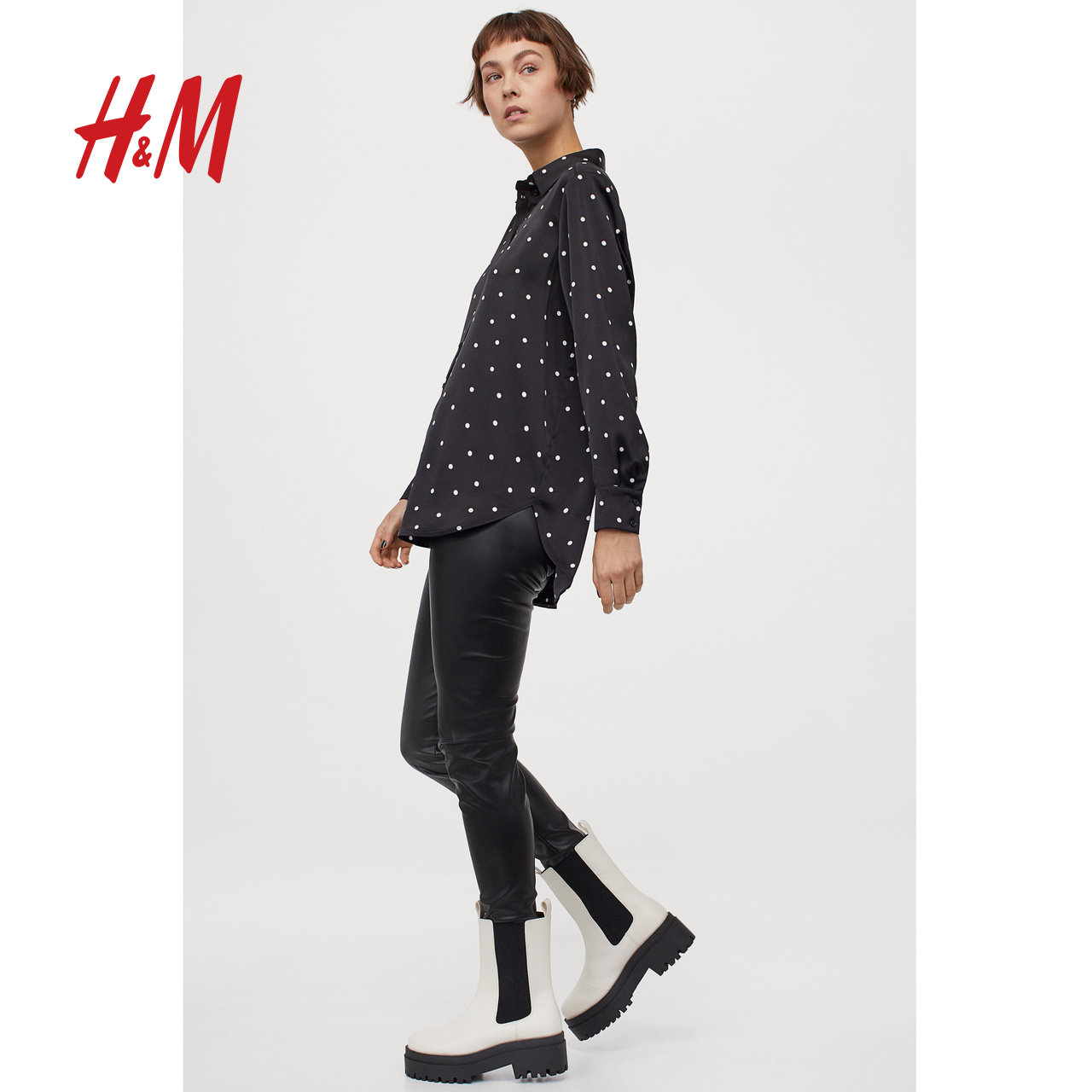 hm女装衬衣2020秋冬新款黑色衬衫垂感直筒衬衫