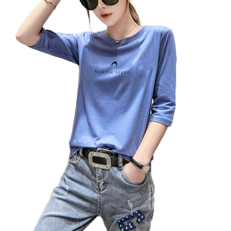 早春装2020年新款女上衣薄百搭打底衫纯棉长袖t恤女七分袖春秋季