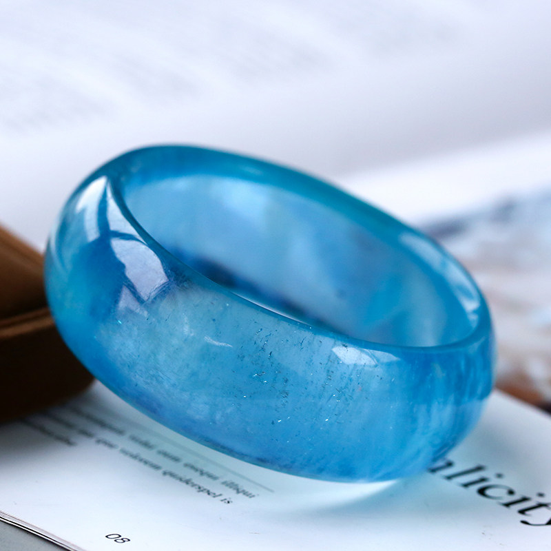 绫罗(饰品)天然巴西冰种海蓝宝手镯女魔鬼蓝水晶饰品送女友礼物