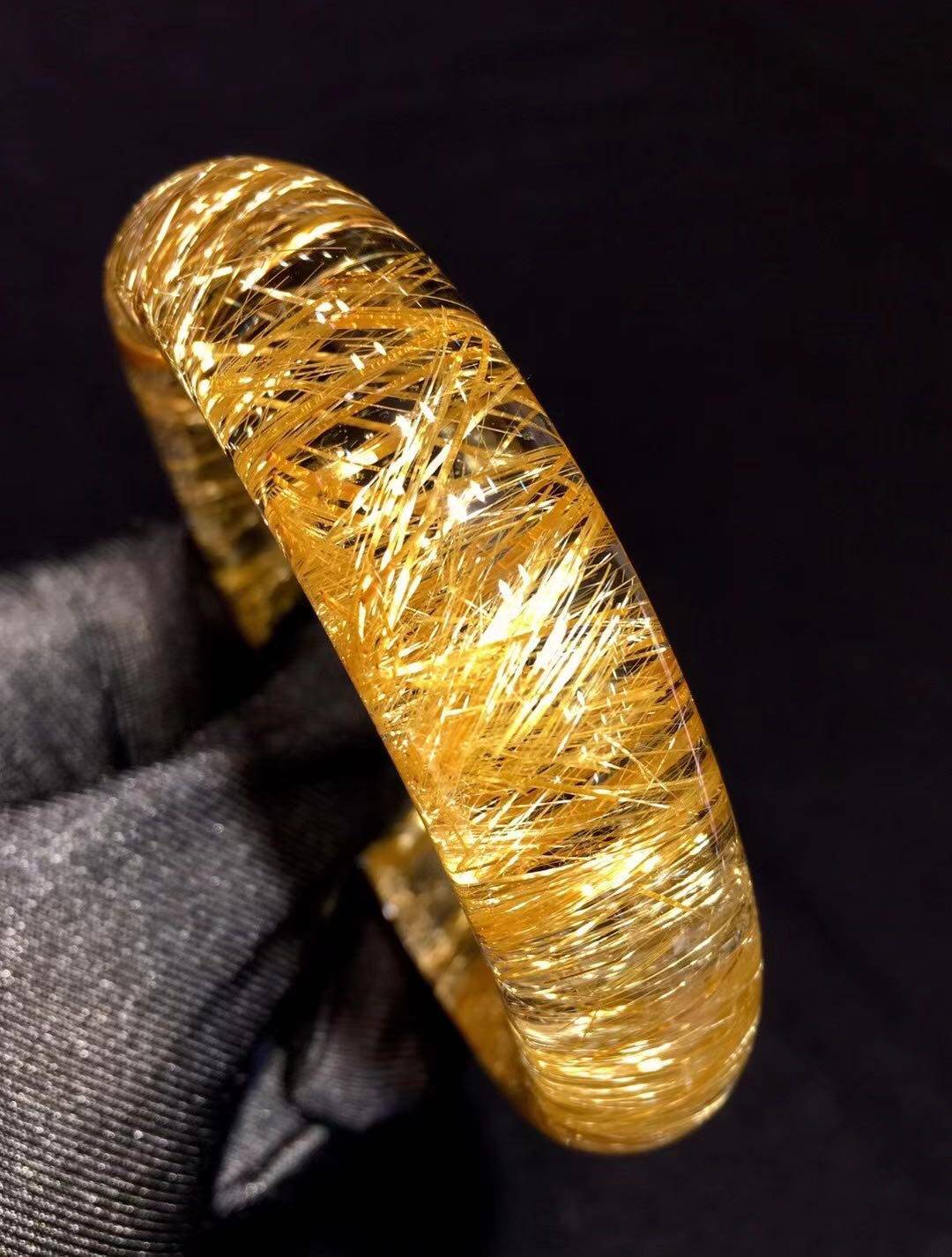 纯天然钛晶手镯晶体干净颜色金黄晶莹剔透效应17x1293手镯