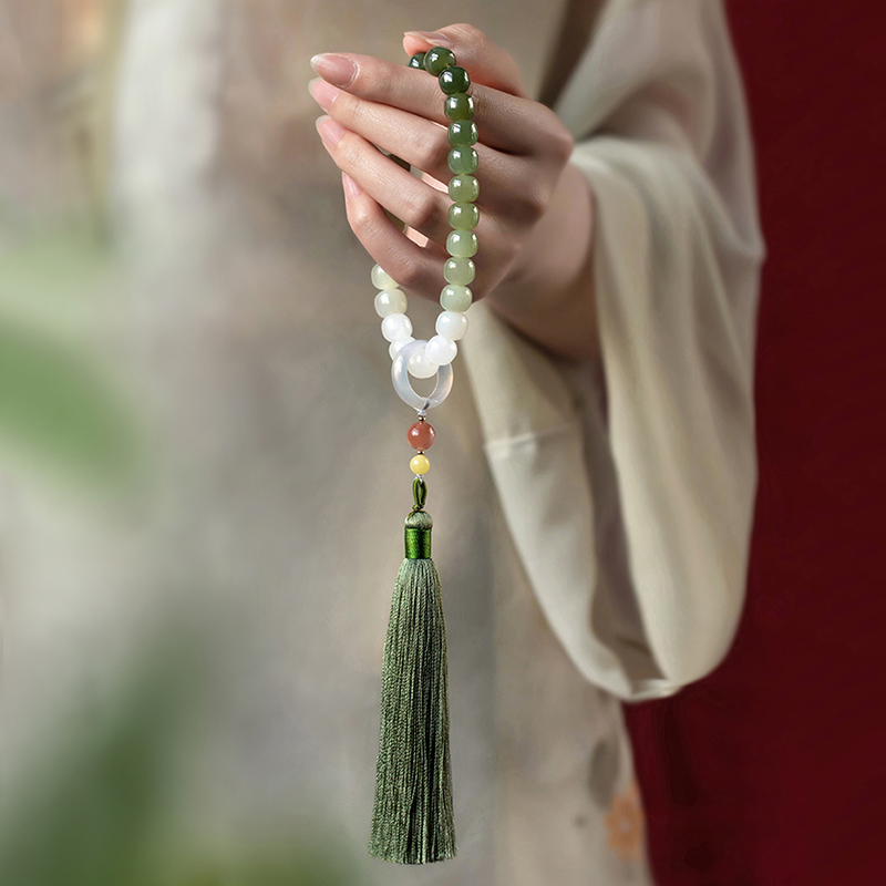 天然和田玉手手持油青念珠民族风绕指柔手串文玩手链