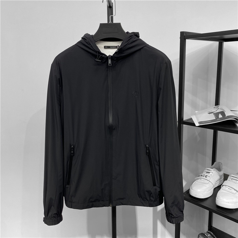 必入!高端系男士纯黑色连帽夹克轻便外套2022春秋季休闲茄克上衣
