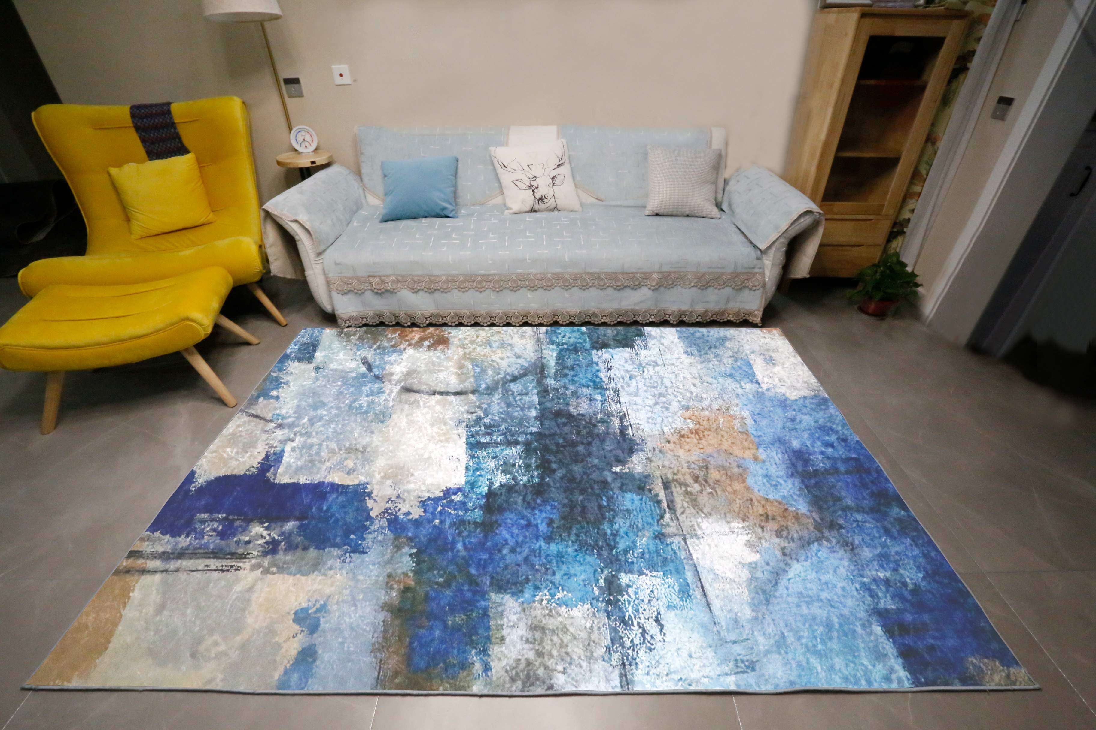 金钻中式地毯新款正方形中国大陆天津市深蓝色地垫地毯