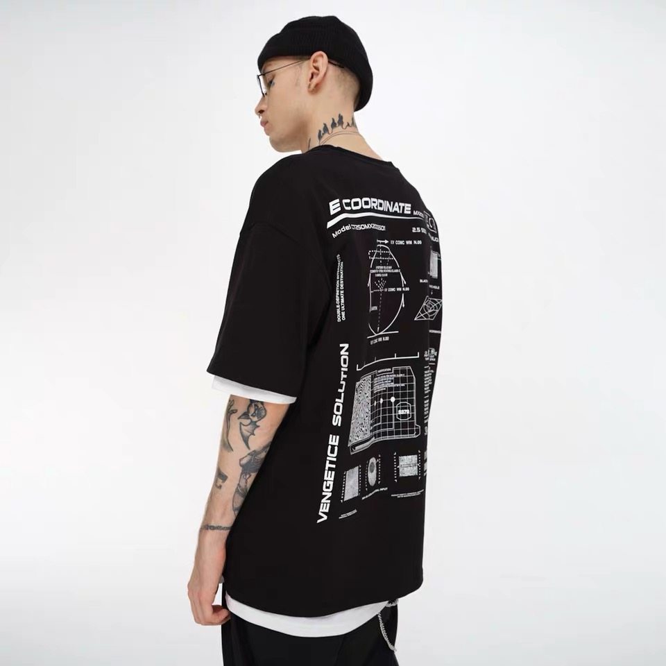 vengetice宽松国潮大印花短袖 t恤潮流oversize 嘻哈图案男半袖 - 爱